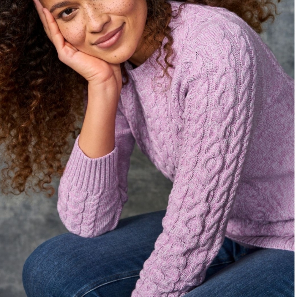 L.L. Bean Double L Mixed-Cable Sweater, CrewneckPink Size XLarge